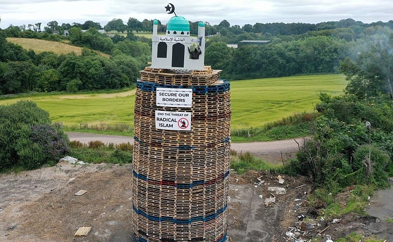 Moygashel Bonfire Burns Mosque Replica Amid Border Protest Backlash