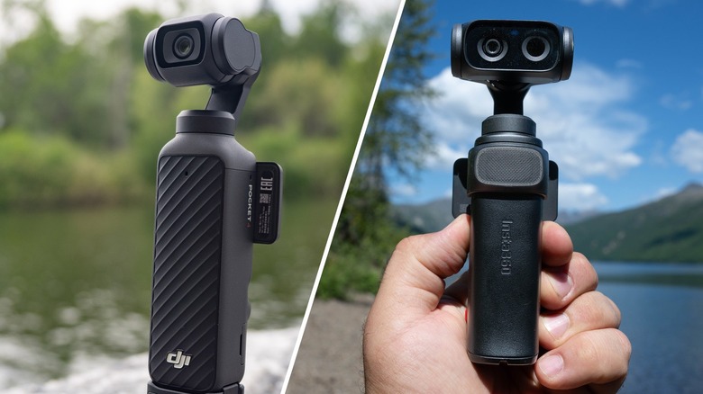 The DJI Osmo pocket 4 and Insta360 Luna Ultra next to each other