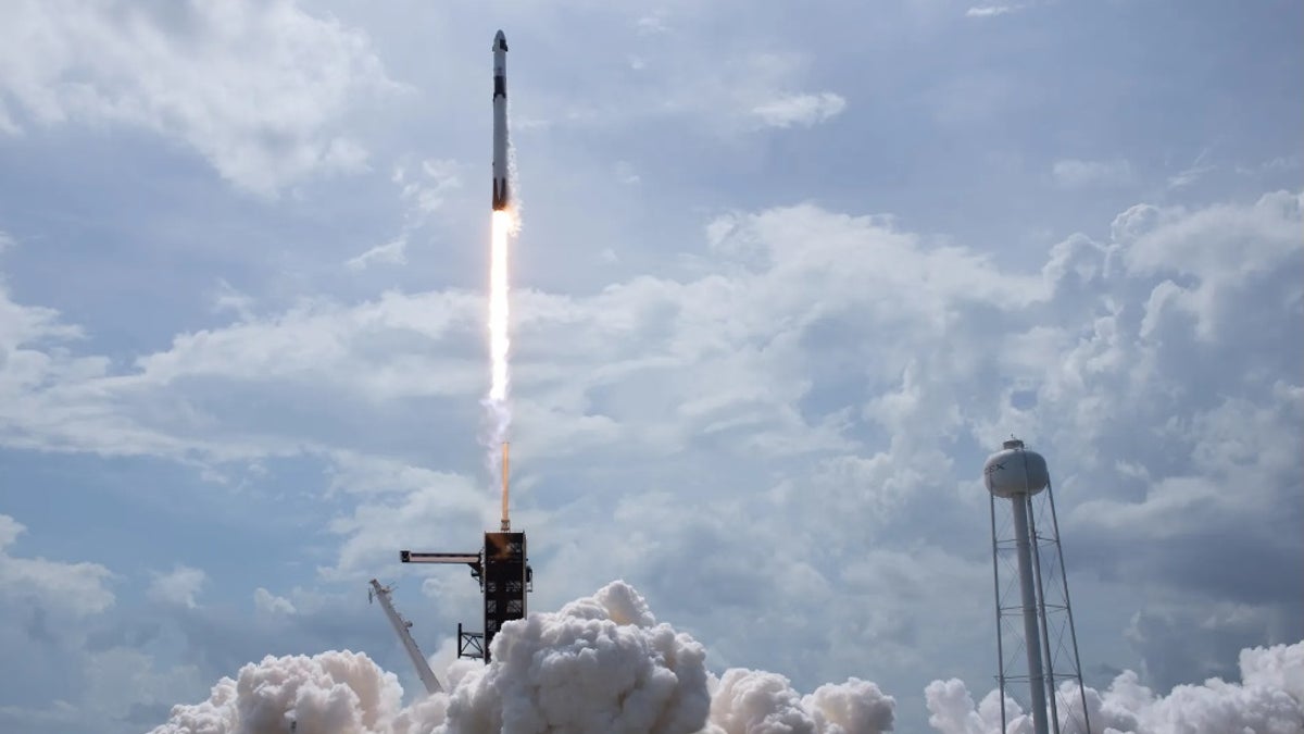 SpaceX's initial manned launch to the International Space Station in 2020.